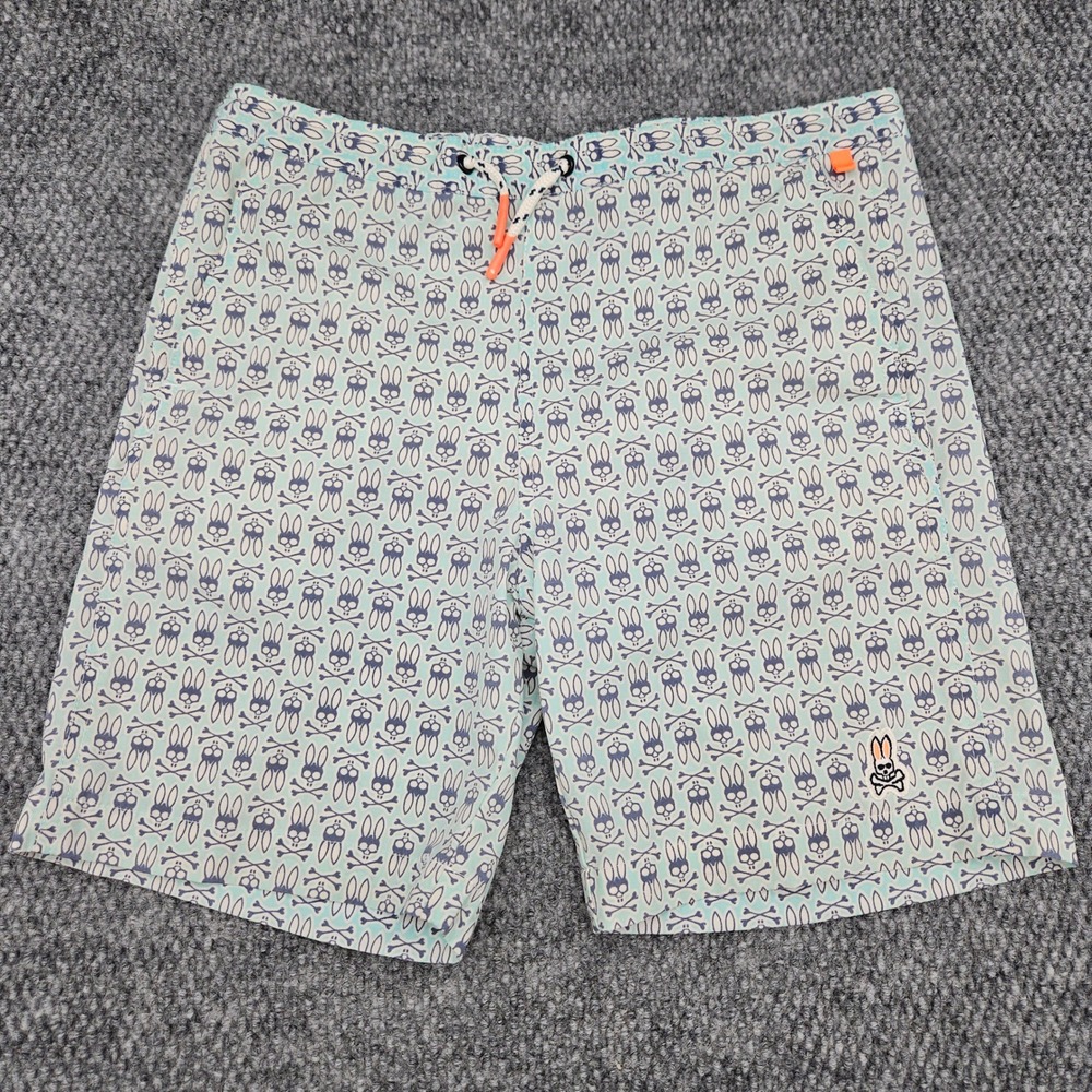 Psycho Bunny Boys 10/12 Blue Swim Trunks Skull Bunny Print Board Shorts Summer